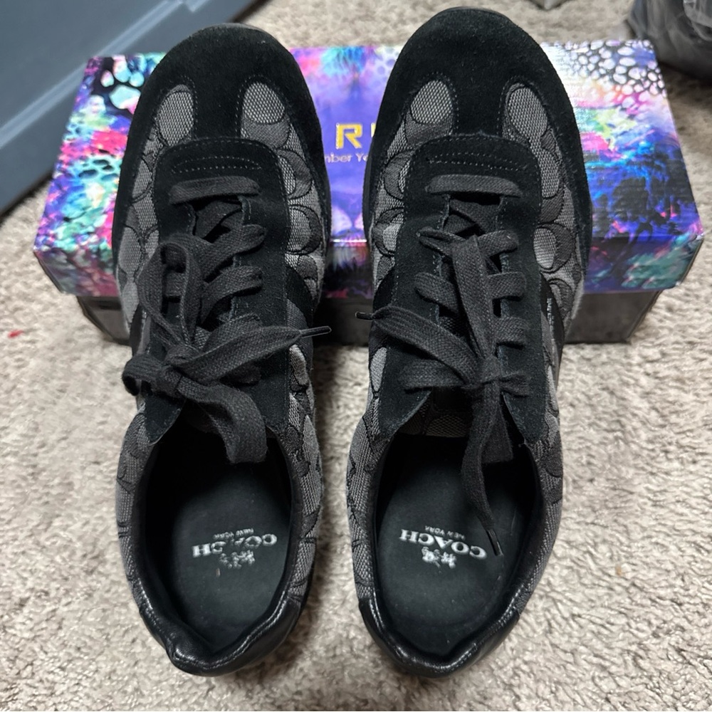 Coach Black and Gray Signature Logo Lace-Up Sneakers